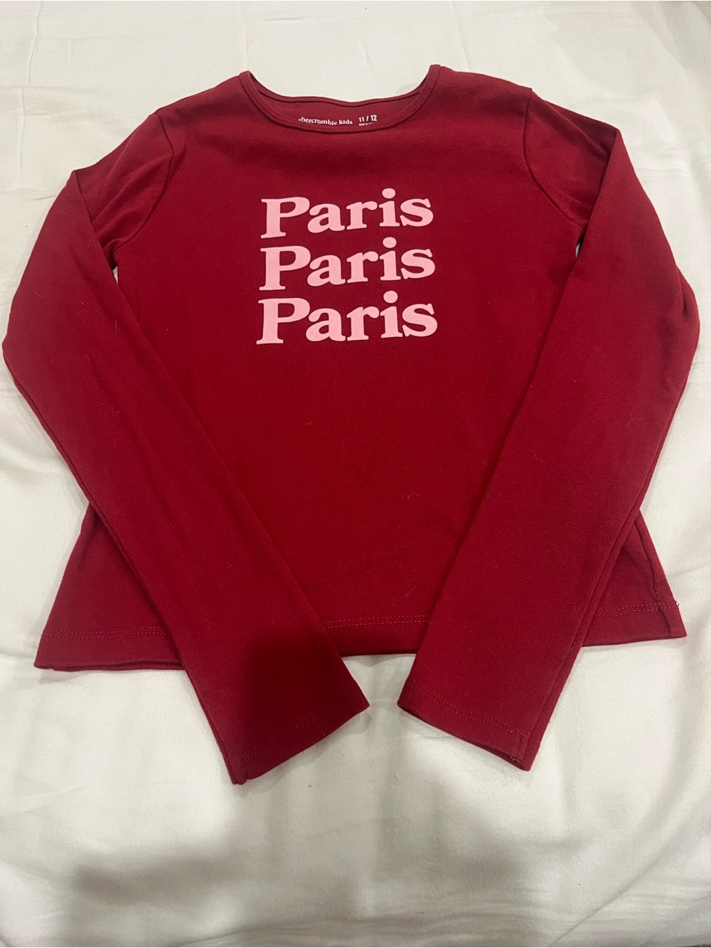 Abercrombie Kids Red Ribbed Graphic Long Sleeve Top Sz 11/12